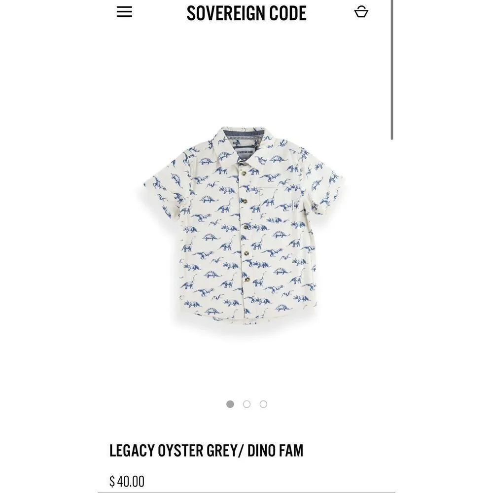 Sovereign Code boys size 7 oyster dinosaur family button up 100% cotton New shor